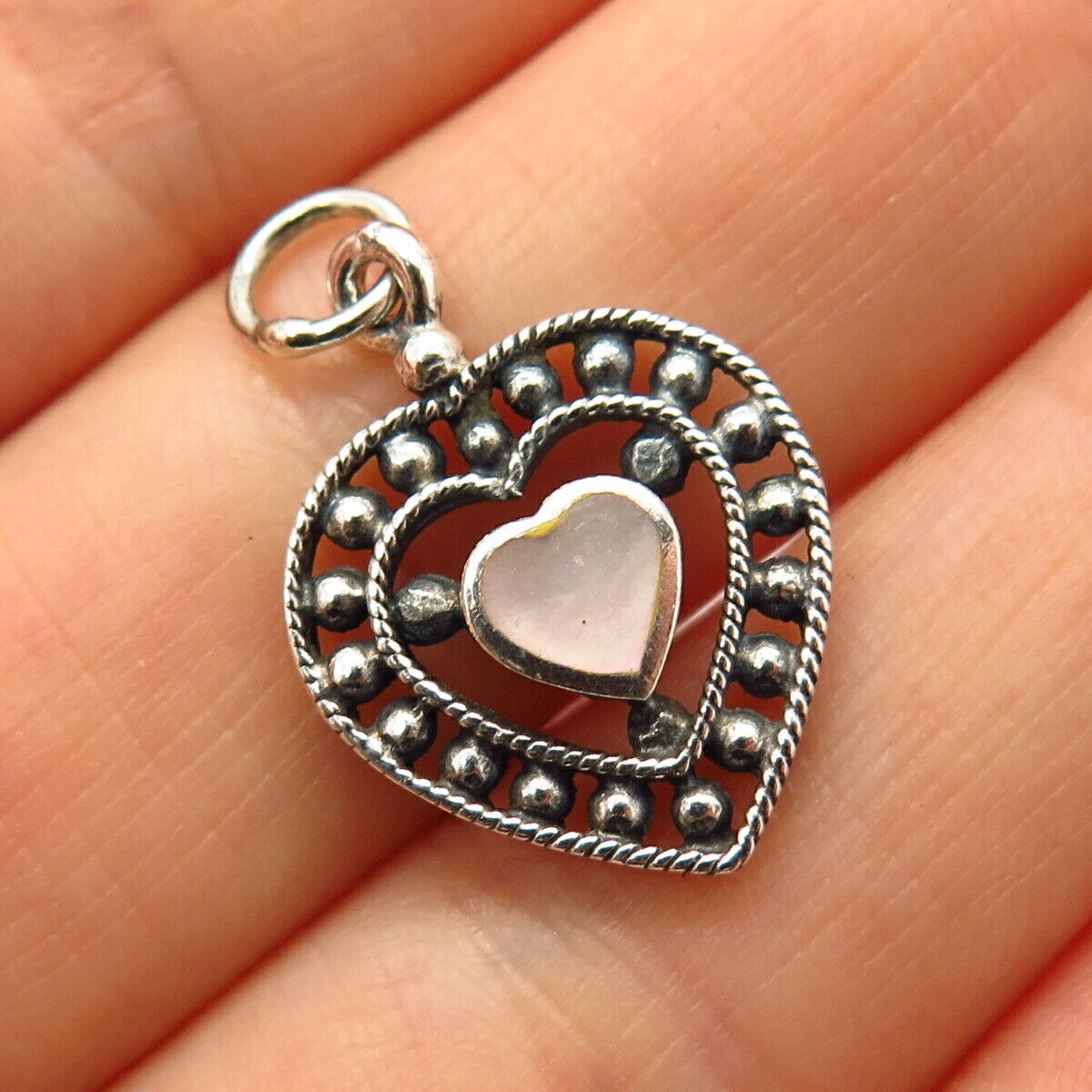 925 Sterling Silver Real Mother-of-Pearl Heart Charm Pendant