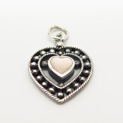 925 Sterling Silver Real Mother-of-Pearl Heart Charm Pendant