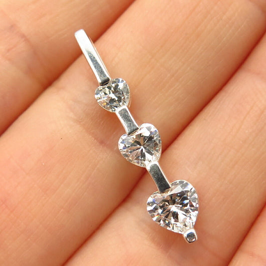 925 Sterling Silver C Z Heart Wand Slide Pendant