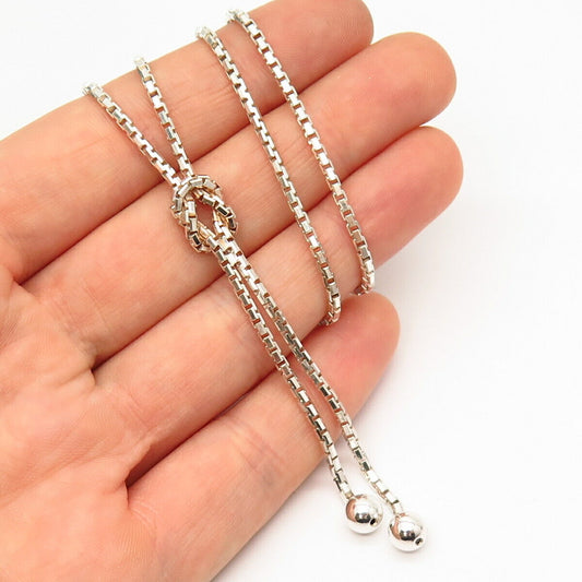 925 Sterling Silver Knot & Beads Design Box Chain Necklace 16"