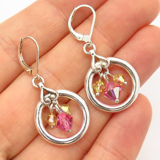 925 Sterling Silver Citrine & Pink C Z Round Dangling Earrings