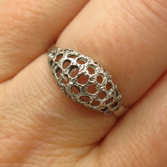 925 Sterling Silver Grid Design Domed Ring Size 8.5