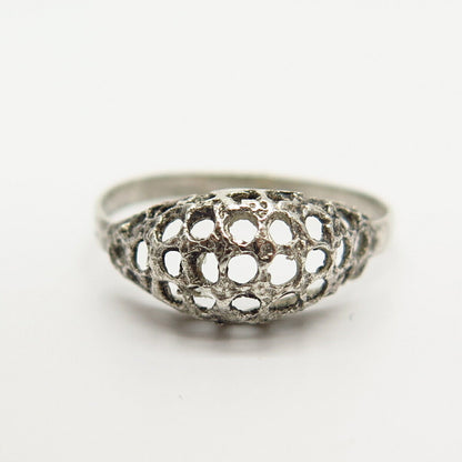 925 Sterling Silver Grid Design Domed Ring Size 8.5