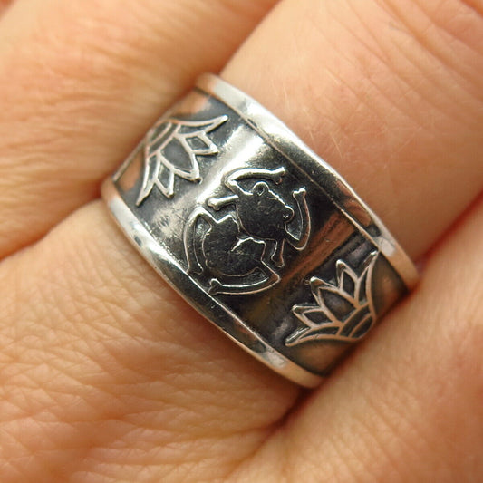 800 Silver Vintage Tribal Scarab Adjustable Wide Ring Size 8 3/4