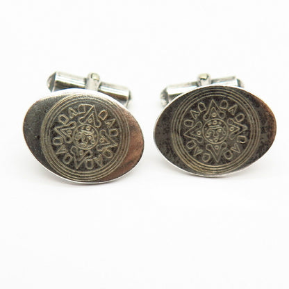 925 Sterling Silver Vintage Mexico Aztec Calendar Cufflinks