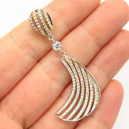 925 Sterling Silver 2-Tone C Z Dangling Slide Pendant