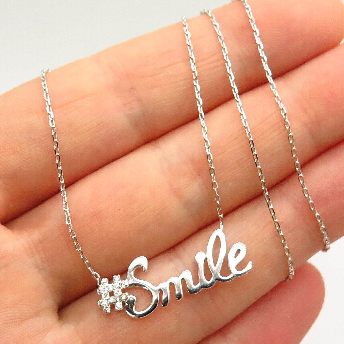 925 Sterling Silver C Z "#Smile" Chain Necklace 18"