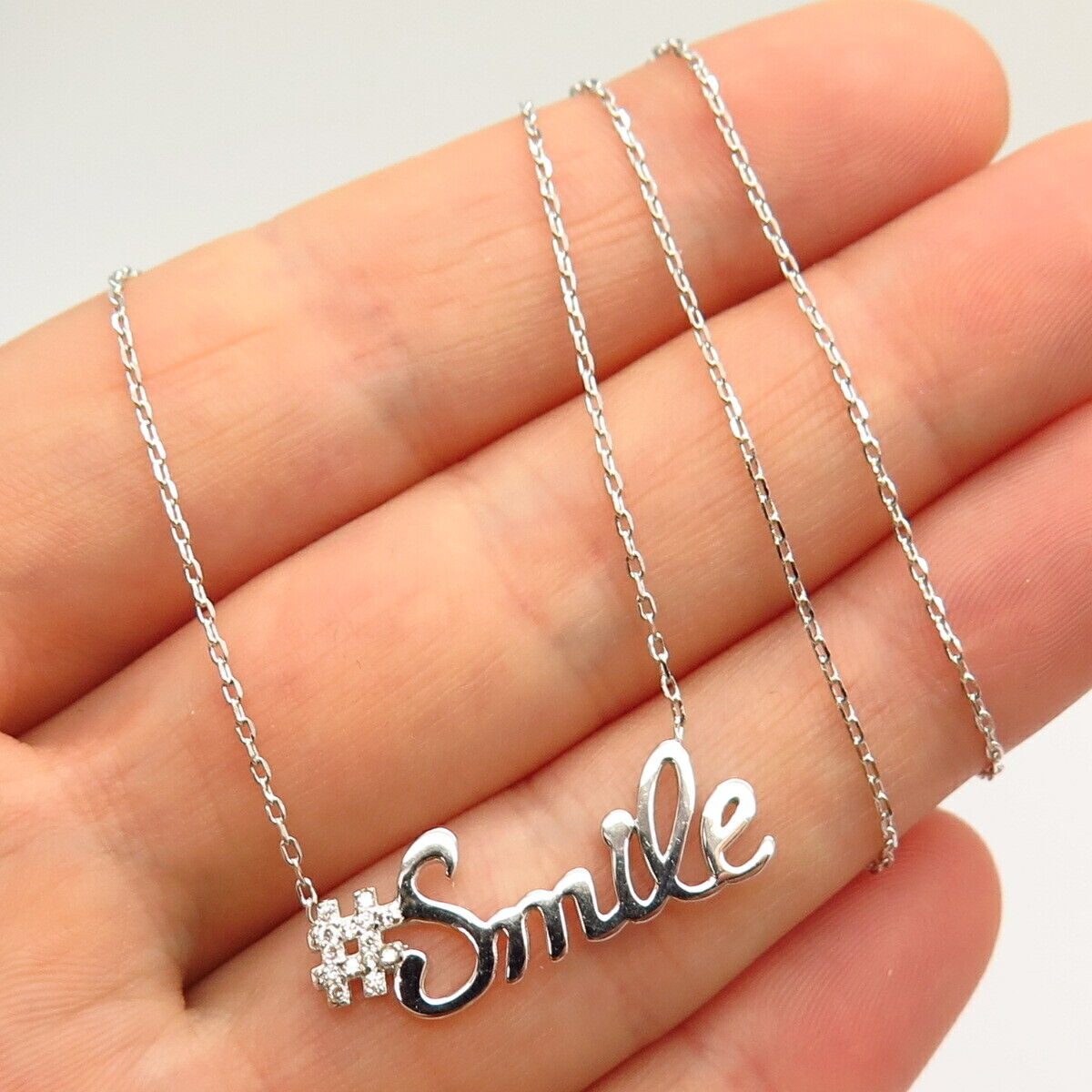 925 Sterling Silver C Z "#Smile" Chain Necklace 18"