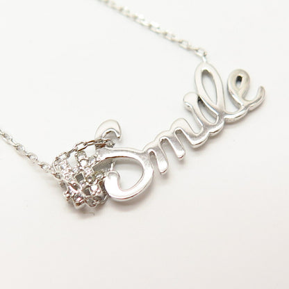 925 Sterling Silver C Z "#Smile" Chain Necklace 18"