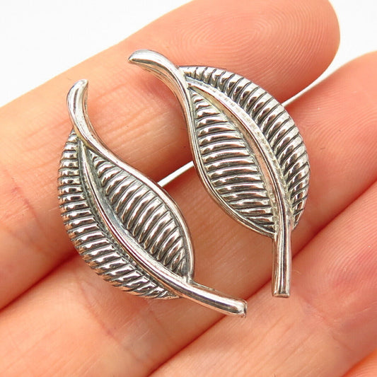 925 Sterling Silver Vintage Jewelart Leaf Design Screw Back Earrings