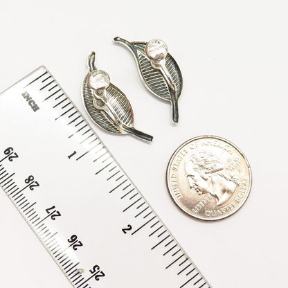 925 Sterling Silver Vintage Jewelart Leaf Design Screw Back Earrings