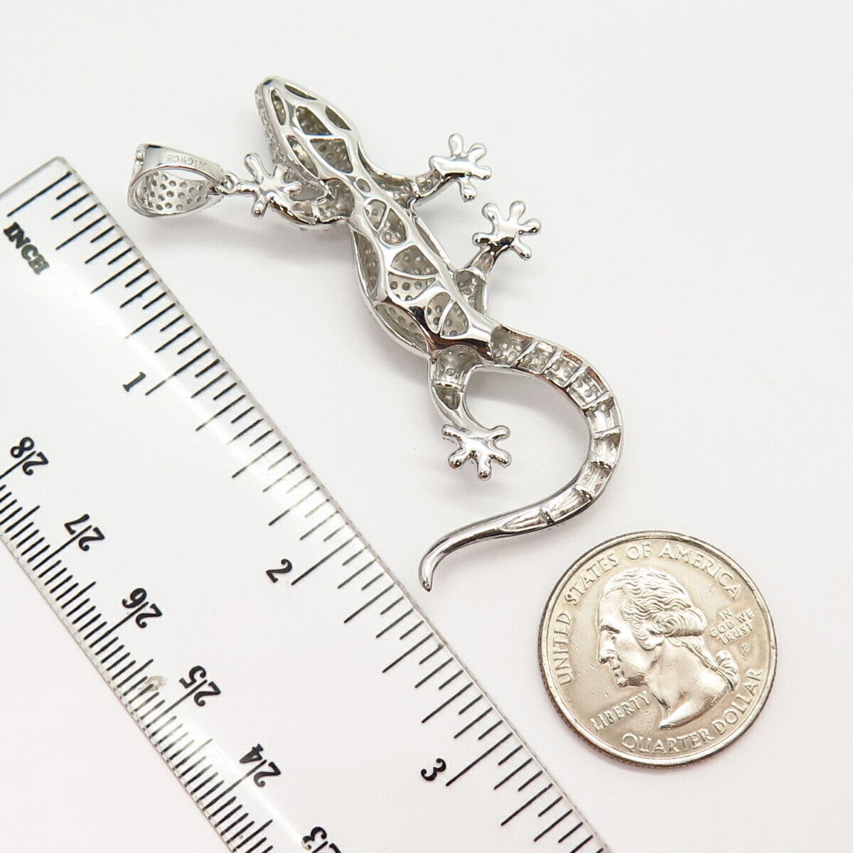 925 Sterling Silver Pave C Z Lizard / Gecko Large Pendant