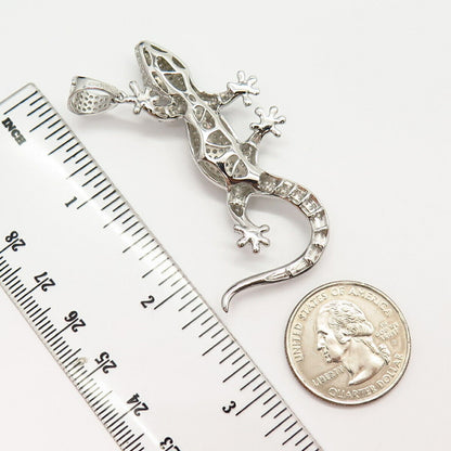 925 Sterling Silver Pave C Z Lizard / Gecko Large Pendant