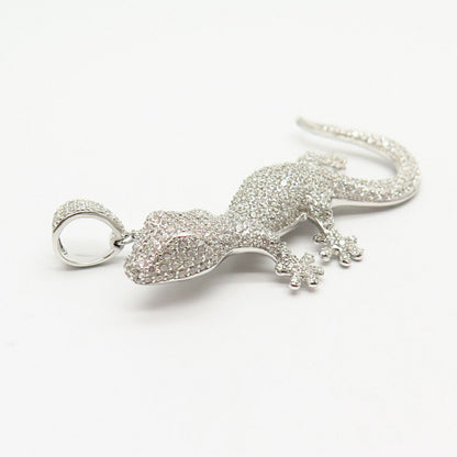 925 Sterling Silver Pave C Z Lizard / Gecko Large Pendant