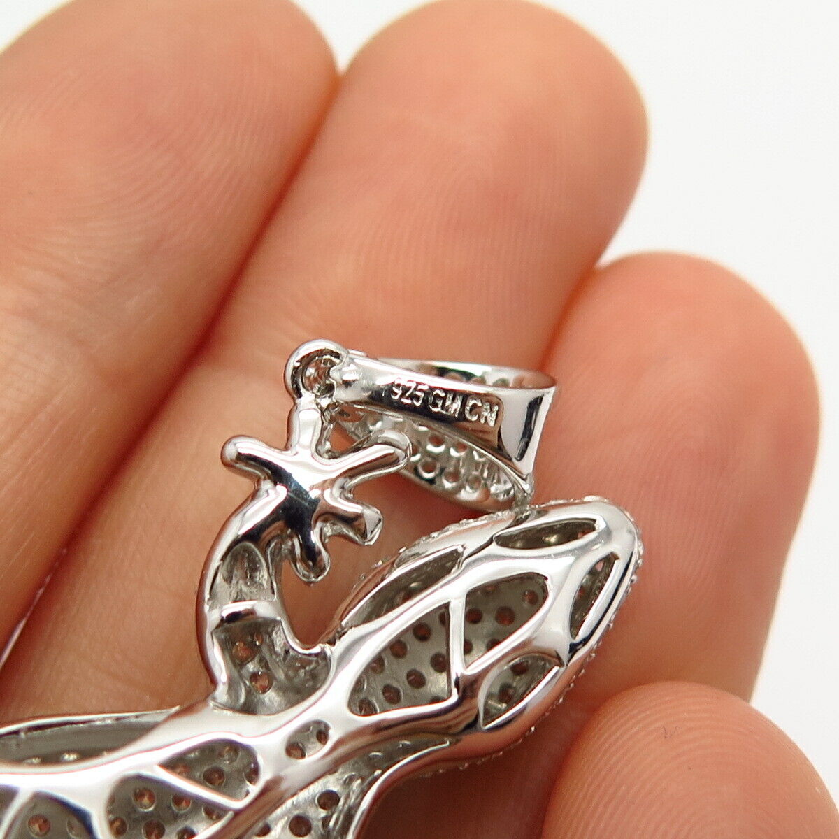 925 Sterling Silver Pave C Z Lizard / Gecko Large Pendant