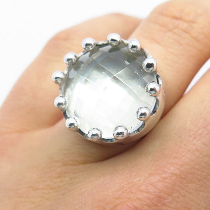 925 Sterling Silver Round-Cut Glass Wide Ring Size 5