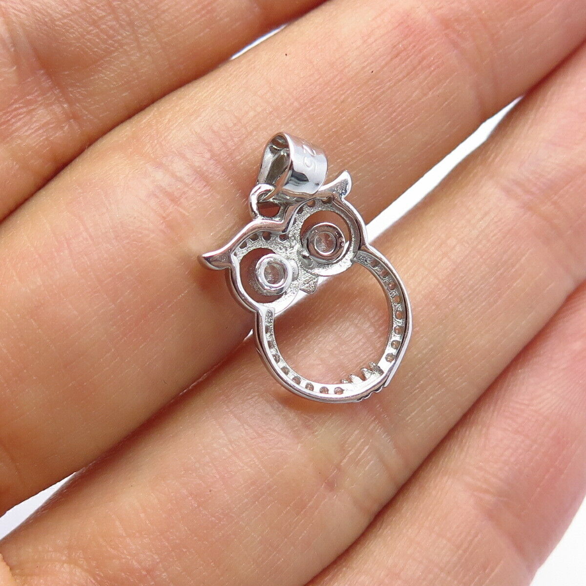 925 Sterling Silver Pave C Z Wise Owl Pendant