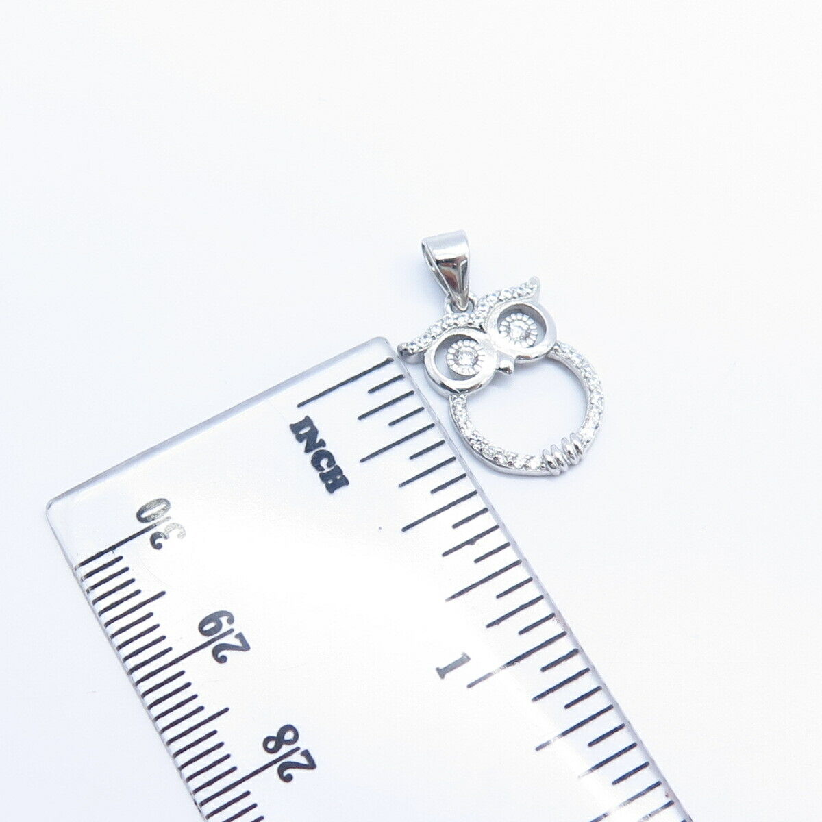 925 Sterling Silver Pave C Z Wise Owl Pendant