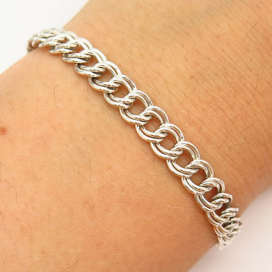 925 Sterling Silver Vintage Double Cable Link Bracelet 7"