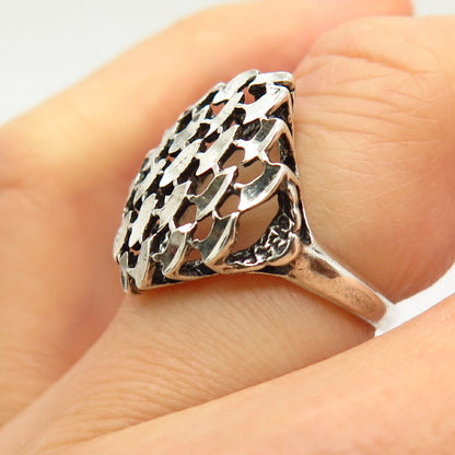 925 Sterling Silver Grid / Net Design Ring Size 6