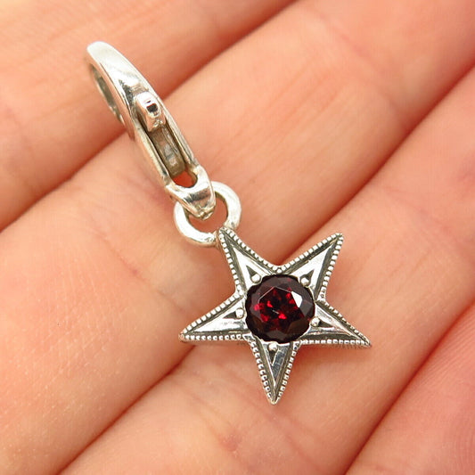 925 Sterling Silver Red Garnet-Tone C Z Star Design Charm Pendant