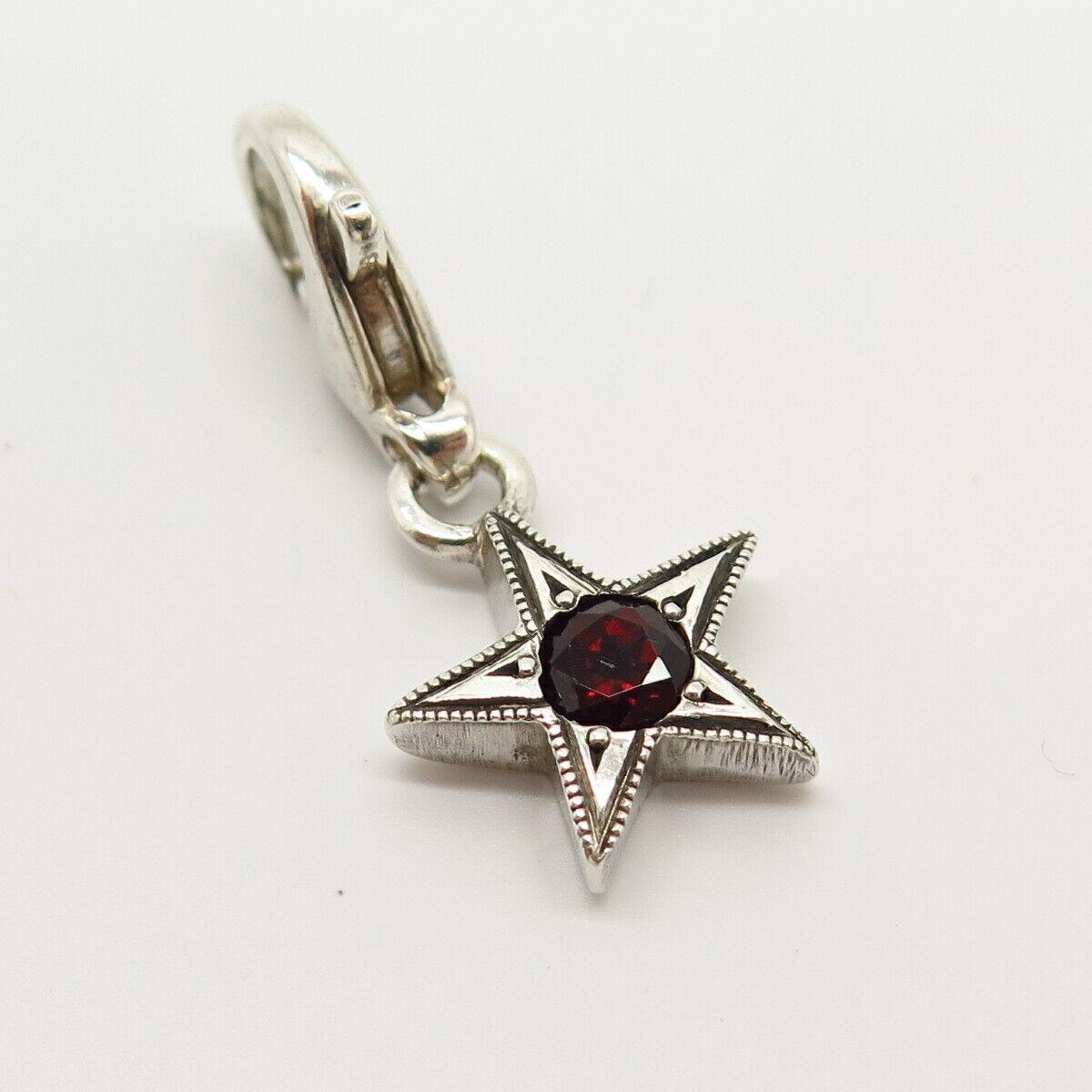 925 Sterling Silver Red Garnet-Tone C Z Star Design Charm Pendant