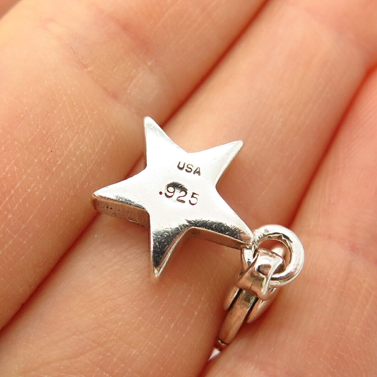 925 Sterling Silver Red Garnet-Tone C Z Star Design Charm Pendant