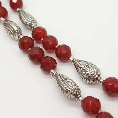 925 Sterling Silver Real Carnelian Gem Boho Ethnic Design Chain Necklace 19"