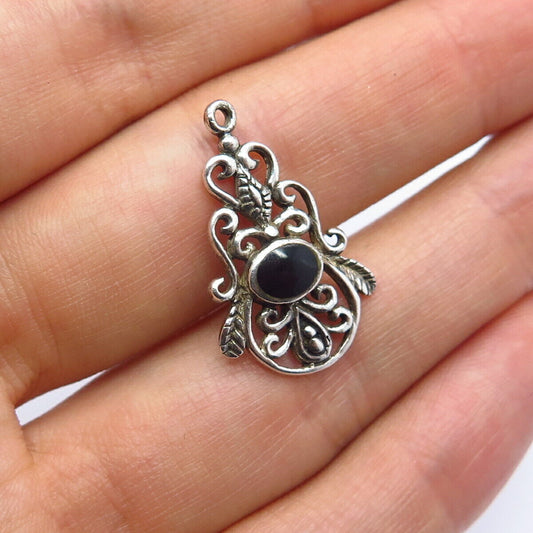 925 Sterling Silver Real Black Onyx Gemstone Tribal Pendant