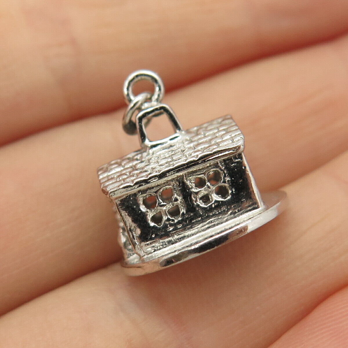 925 Sterling Silver Vintage Old House Design Charm Pendant