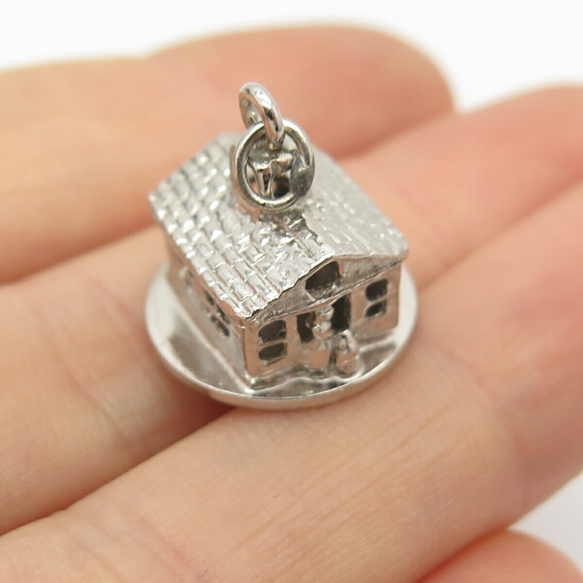 925 Sterling Silver Vintage Old House Design Charm Pendant