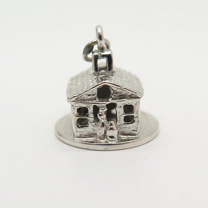 925 Sterling Silver Vintage Old House Design Charm Pendant