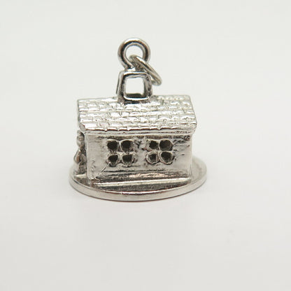 925 Sterling Silver Vintage Old House Design Charm Pendant