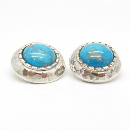 925 Sterling Silver Vintage Real Dyed Howlite Gemstone Round Clip On Earrings