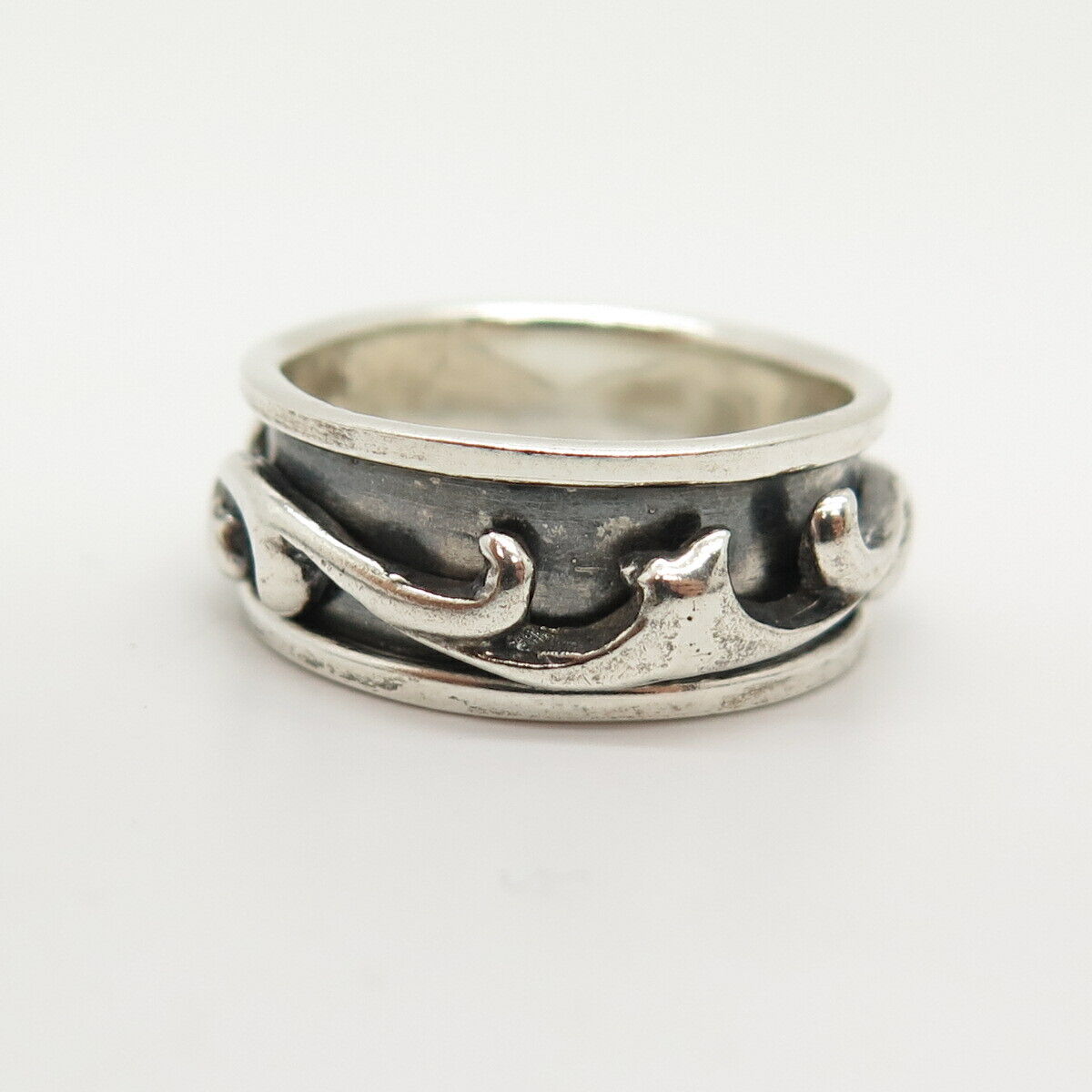 925 Sterling Silver Swirl Design Rotating Band Ring Size 7.5