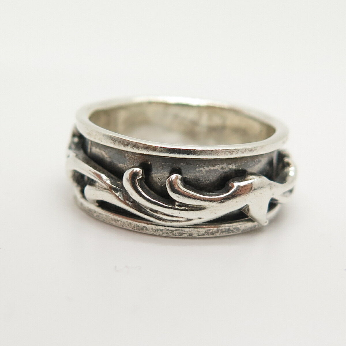 925 Sterling Silver Swirl Design Rotating Band Ring Size 7.5