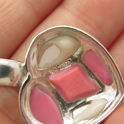 925 Sterling Silver Real Mother-of-Pearl & Coral Heart Pendant