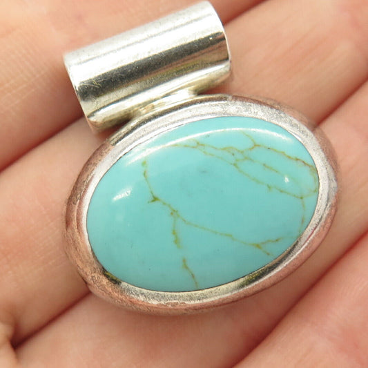 925 Sterling Silver Vintage Mexico Faux Turquoise Slide Pendant