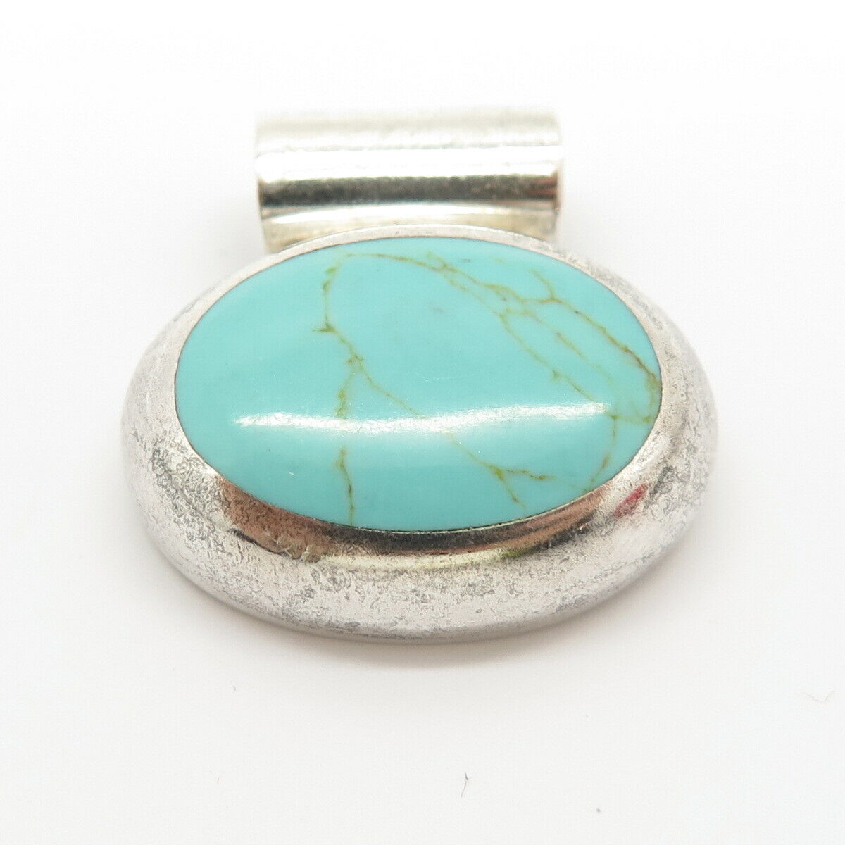 925 Sterling Silver Vintage Mexico Faux Turquoise Slide Pendant