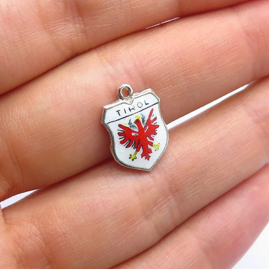 800 Silver Vintage Enamel Europe Tirol Coat of Arms Emblem Bird Pendant