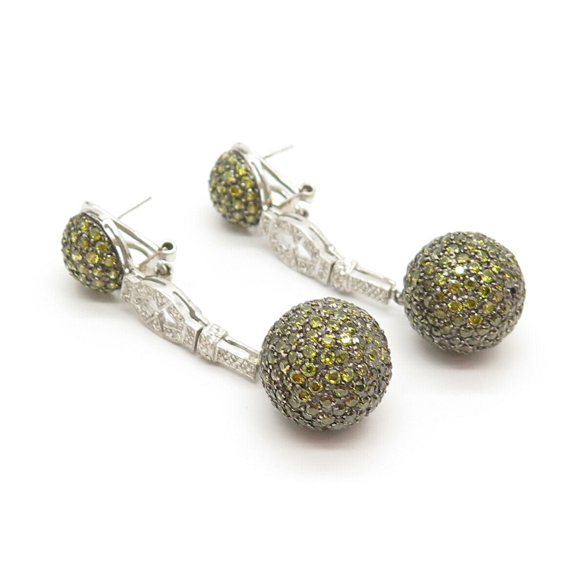 925 Sterling Silver White & Citrine-Tone C Z Ball Statement Earrings