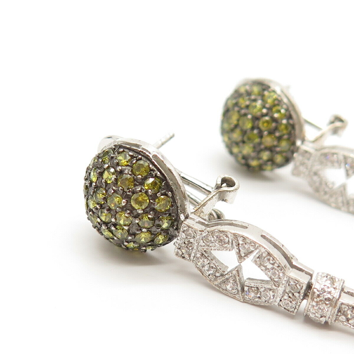 925 Sterling Silver White & Citrine-Tone C Z Ball Statement Earrings