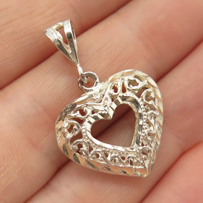 925 Sterling Silver Swirl & Open Heart Design Pendant