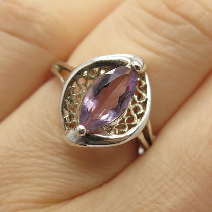 925 Sterling Silver Real Amethyst Gem Ring Size 6