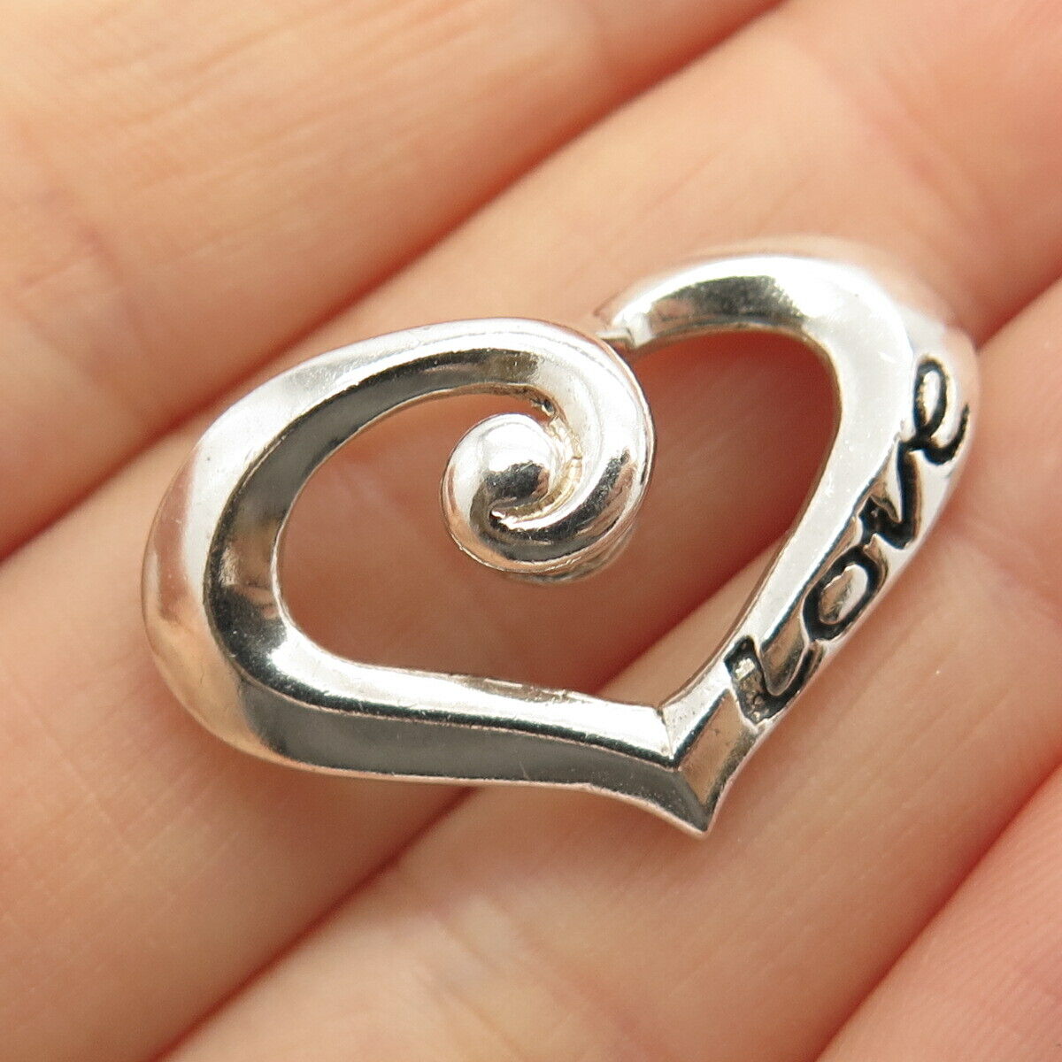 925 Sterling Silver "Love" Open Heart Slide Pendant