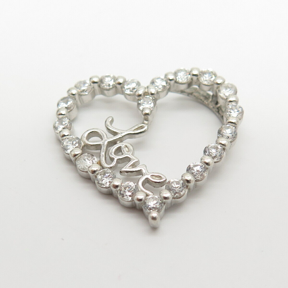 925 Sterling Silver C Z "Love" Open Heart Slide Pendant