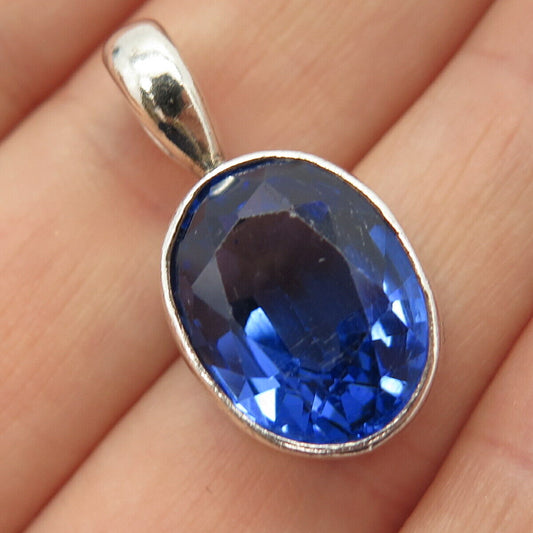 925 Sterling Silver Blue C Z Oval Pendant