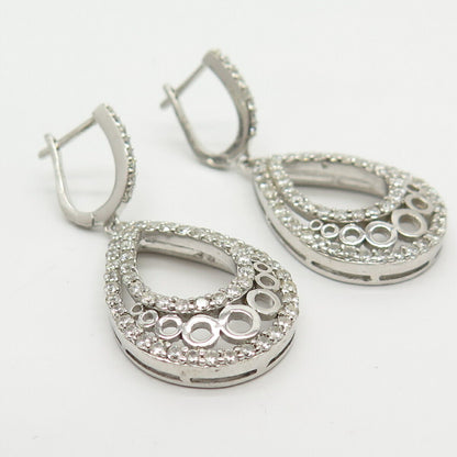 925 Sterling Silver Pave C Z Teardrop Design Dangling Earrings