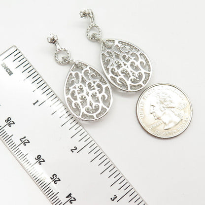 925 Sterling Silver Pave C Z Teardrop Design Dangling Earrings