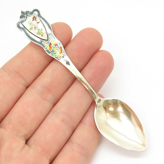 925 Sterling Gold Washed Antique Colorful Enamel Maple Leaf Demitasse Spoon